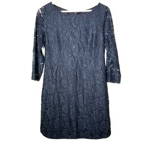 Vince Camuto black lace 3/4 sleeve sheath cocktail dress size 8 B183